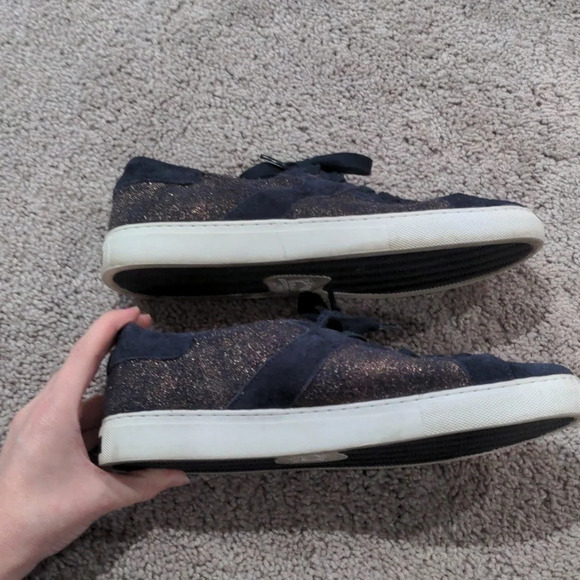 Trask Lindsey Leather Suede Sneakers Navy Blue with Rose Gold Metallic shimmer 8 - Picture 6 of 8